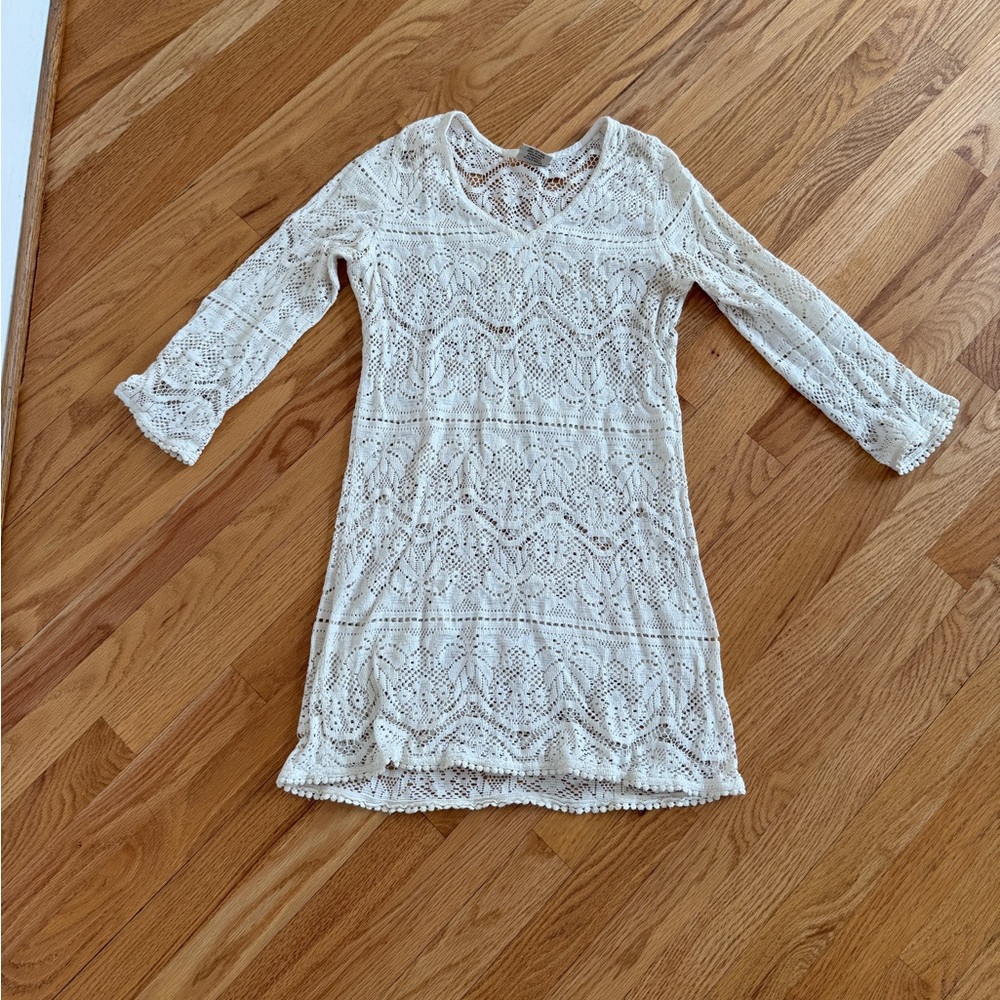 Crochet Cream beach cover up swimsuit cover up vintage